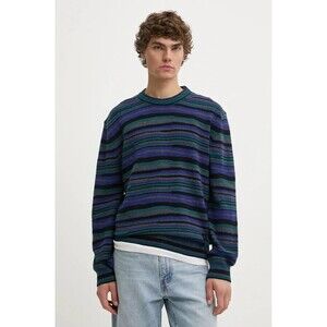 PAUL SMITH Mens Sweater XL Blue Purple Stripe Pullover Crew Wool Knit Logo $325